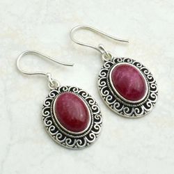 Kashmir Red Ruby Silver 1.3” Earrings