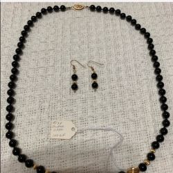 Handmade Black Onyx 14KT Gold Filled Necklace and Earrings Set NWT