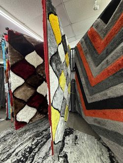 Shaggy Area Rug with Bold Geometric Pattern