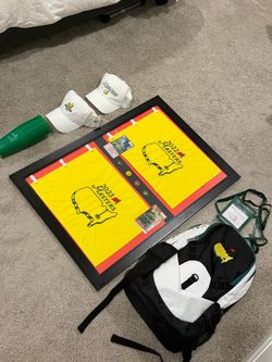 Masters Golf Memorabilia Bundle – 2022 & 2023 Flags + Framed Display + Hats