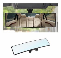 12 Inch Panoramic Car Rearview Mirror, White clip-on installation, HD viewing surface, fits most cars, SUVs, and trucks, car interior accessories