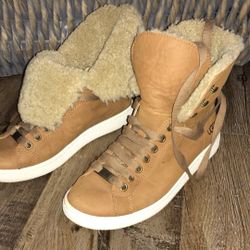 Ugg Starlyn Shearling High-top Sneaker In Chestnut Leather Size