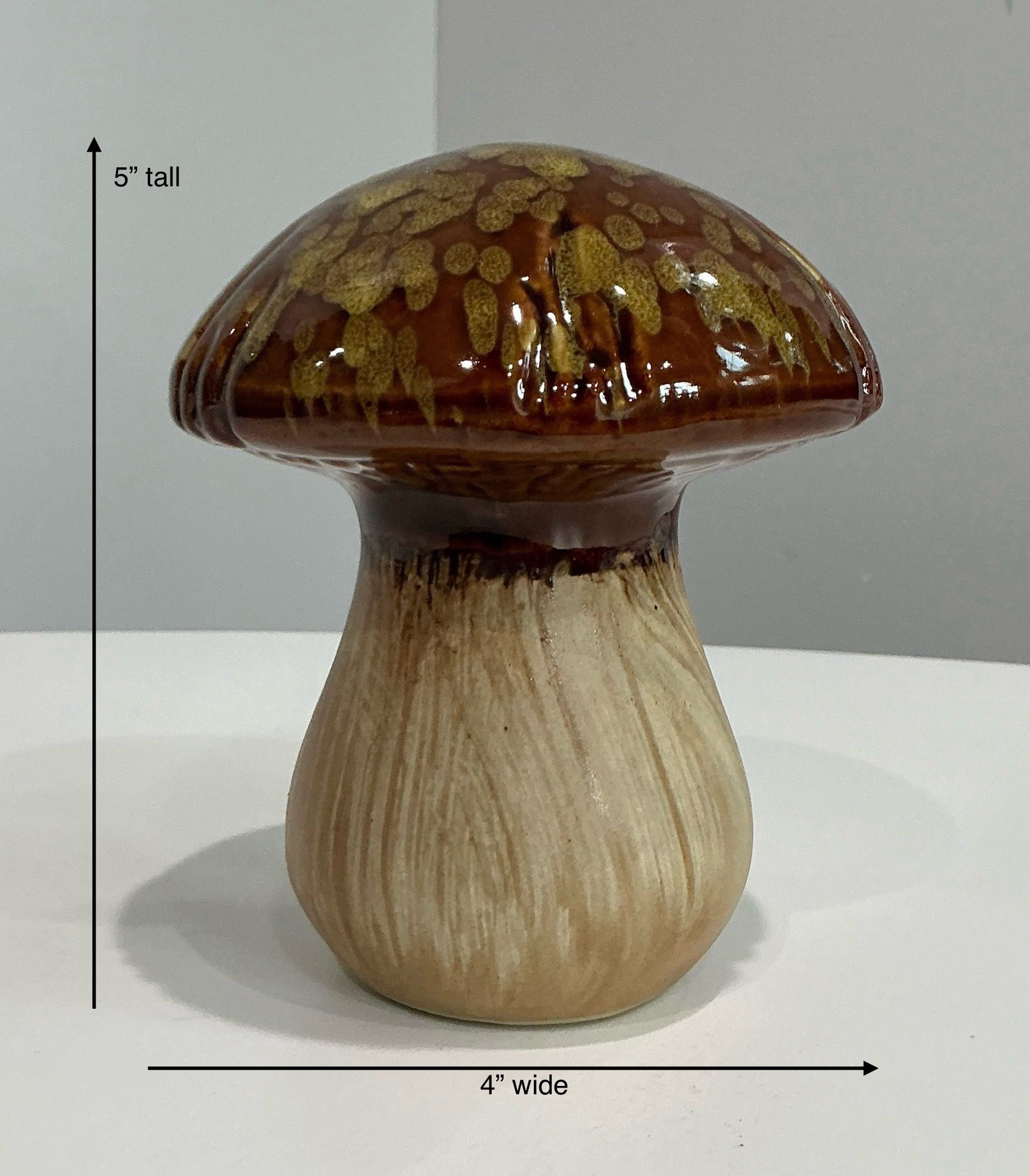 Clay Mushroom with Fire Glazed Caramel & Mustard Yellow Speckled Top