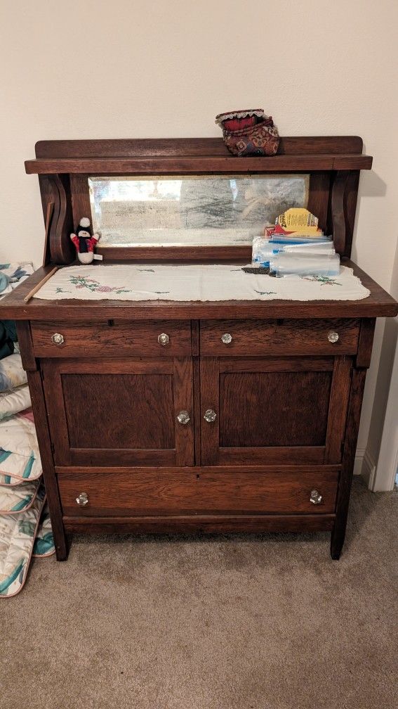 Antique American Mission Oak Arts & Crafts Server Buffet Craftsman Cabinet