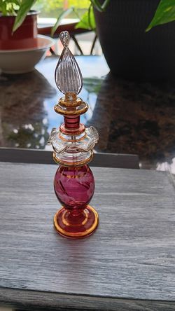 Vintage Egyptian Hand Blown Glass Perfume Bottle W/Stopper
