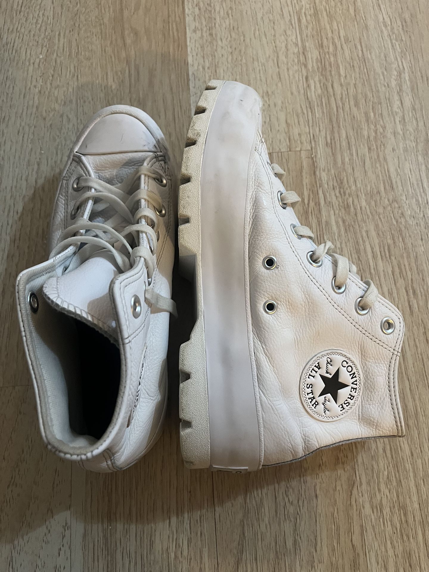 White Leather Platform Converse