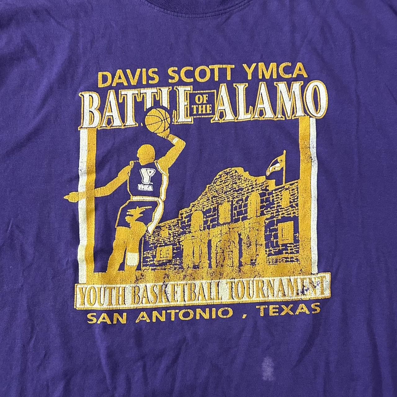 Vintage 90s YMCA basketball tournament San Antonio shirt battle of the Alamo. Printed on a VTG Jerzees tag heavyweight cotton tee. Minor staining on f