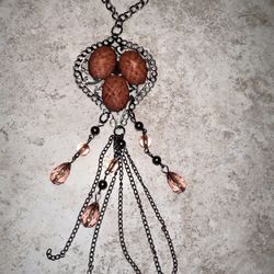 Coral Pink Stone Style Chain Tassel Silver Tone Statement Piece Necklace