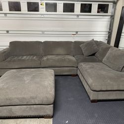 Free Delivery- Gray Costco Thomasville Artesia Sectional Couch W/ Ottoman Retails $1,500