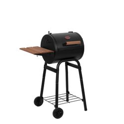 Char-Griller® Patio Pro Charcoal Grill and Smoker with Cast Iron Grates, Premium Wood Shelf and Damper Control, 250 Cooking Square Inches in Black, Mo