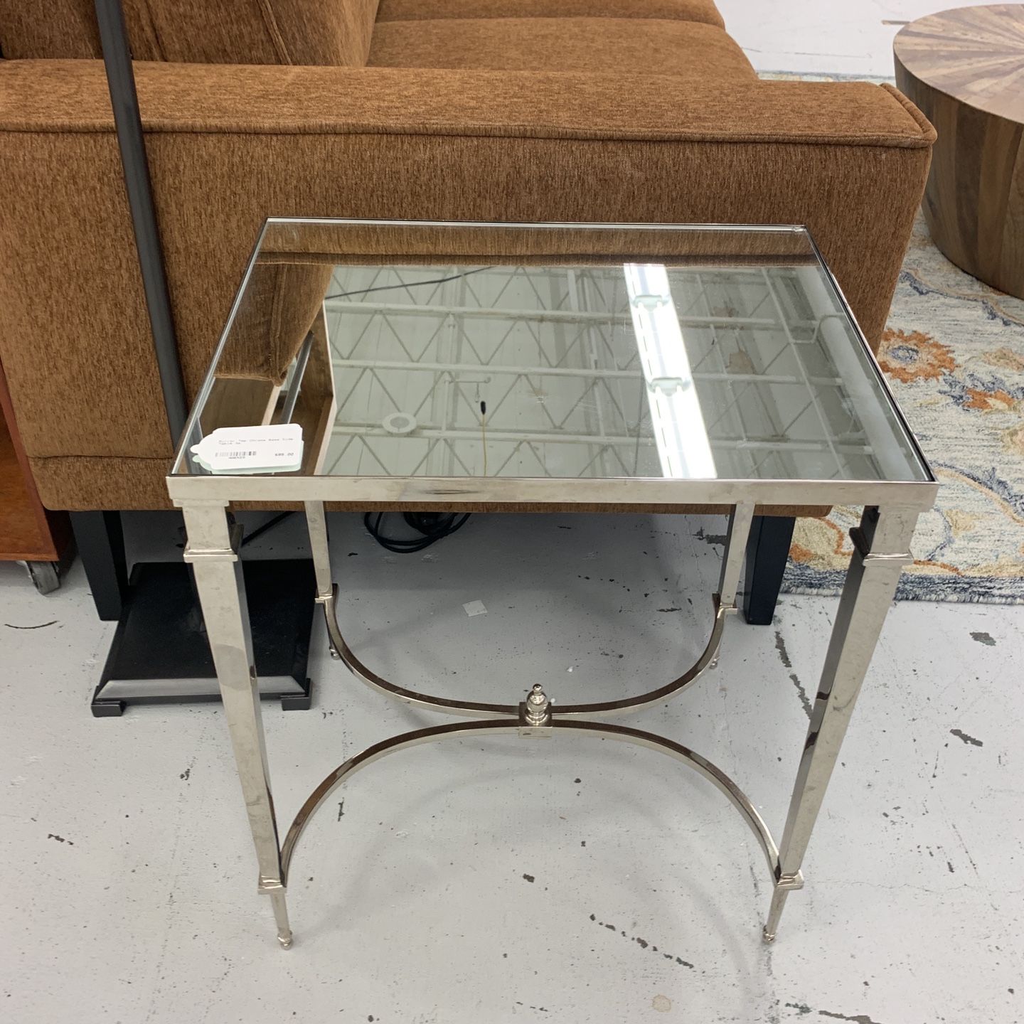 Mirror Top Chrome Side Table