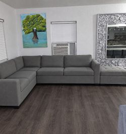 Large Gray Fabric Sectional Sofa