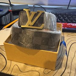 Black And Gold Lv Belt Size 34