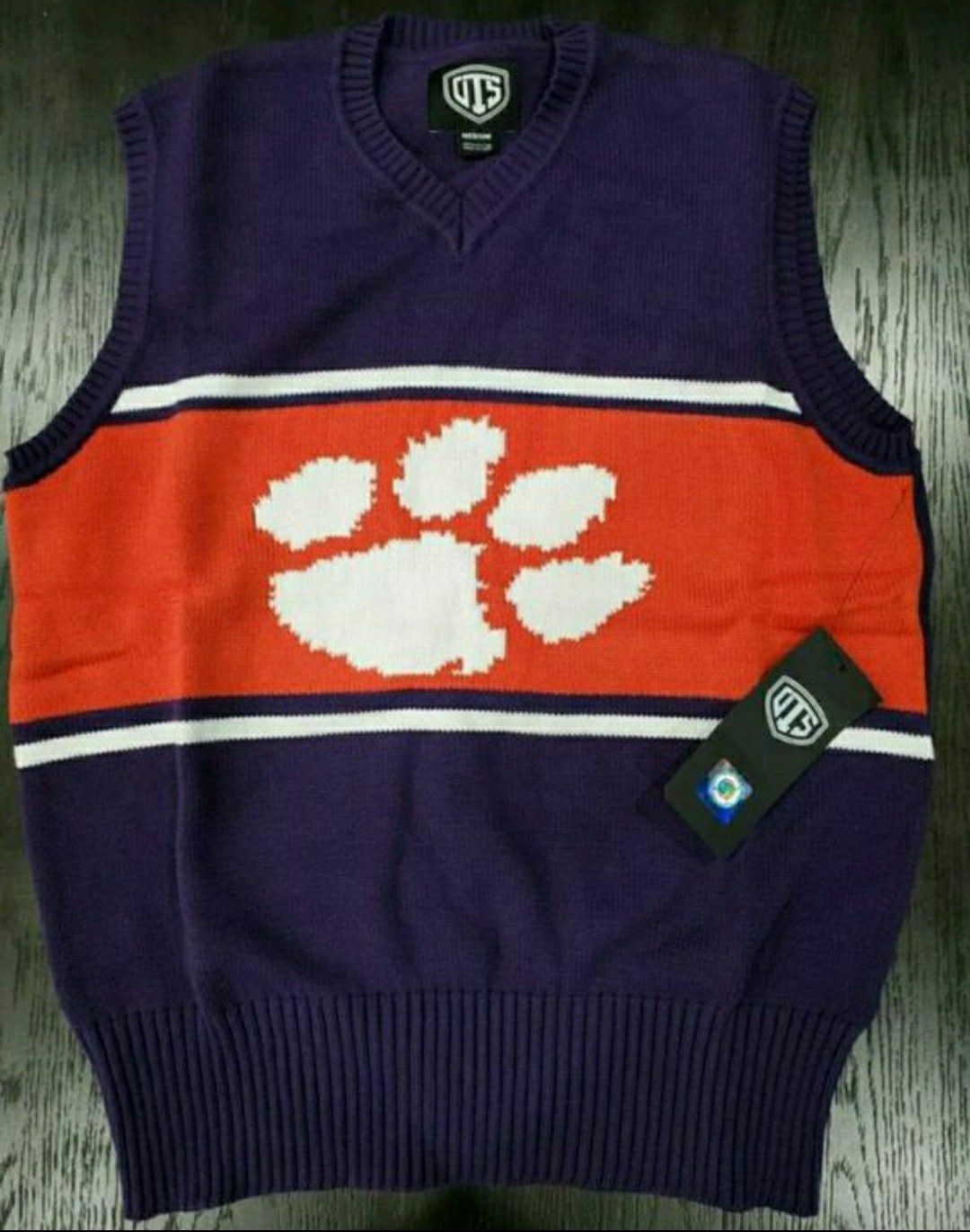 New Men's OTS Clemson Tigers Sweater Vest Medium Logo Purple Size Medium