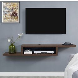 Martin Furniture Asymmetrical Floating Wall Mounted TV Console, Columbian Walnut -60inch