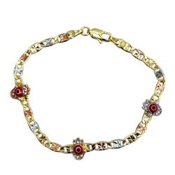 Pulsera de Ojo Turco, en Mano de HAMSA Chapada en Oro Pulsera de 7,5 Pulgadas Chapada en Oro de 18k con Ojo Turco Rojo y Diseño Elegante