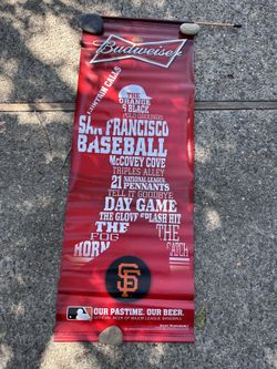 Lot Of (2) SF GIANTS BUDWEISER MLB WALL BANNER VINYL DOUBLE SIDED MAN CAVE SPORTS BAR 58x22