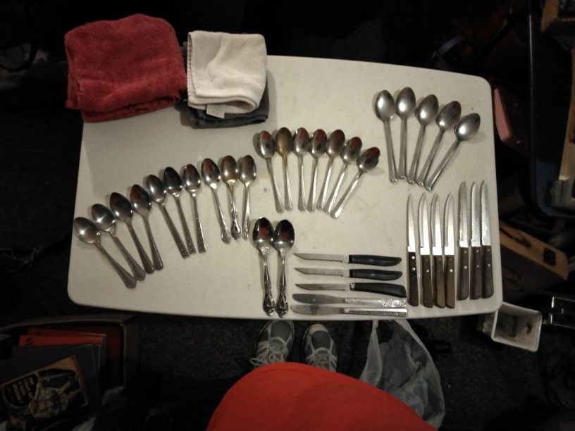 Lot Of Silverware Spoons And Knives
