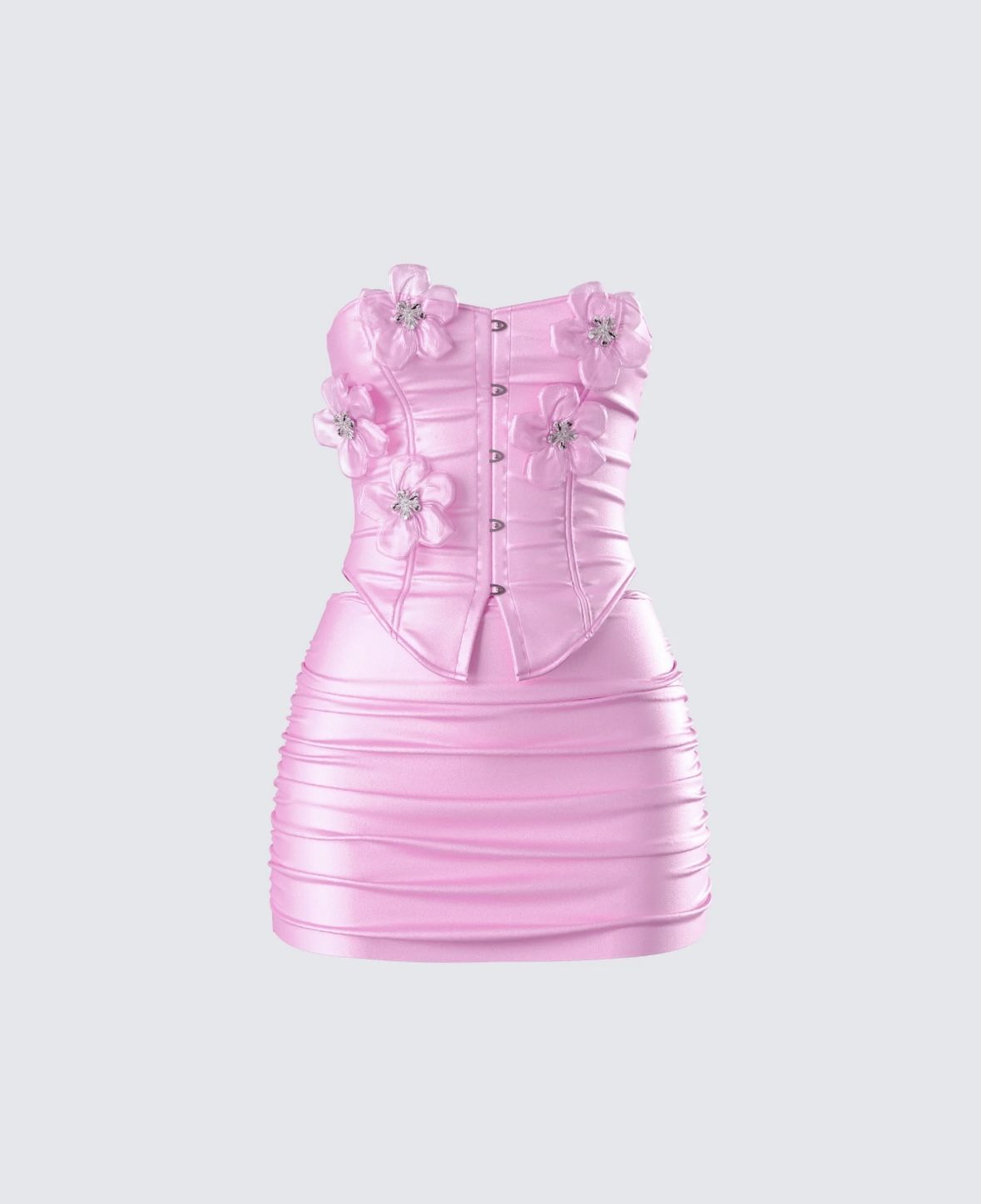 Rivi Pink Flower Corset Set ,Top:S Bottom:S