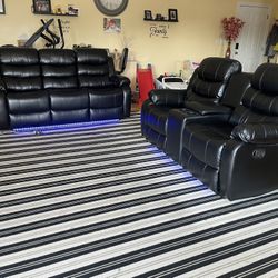 Brand New Reclining Sofa And Love Seat With LED lighting 