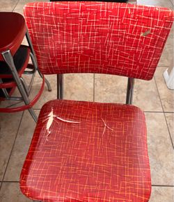 Vintage Red High Step Stool Bar Retro Starburst Foldable Chair