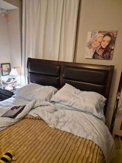 Eccentric Wooden C.King Bed with Boxed Faux Leather HB, Medium Cherry
Benjara
