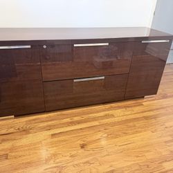 Modern Dark Brown Office Desk, File Cabinet And Credenza Set. High-Quality Great Condition.