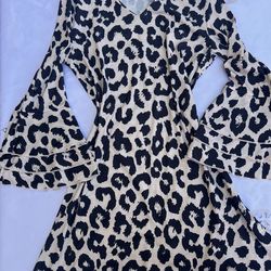 Leopard Print Dress Medium – Trendy Bell Sleeve Mini Dress