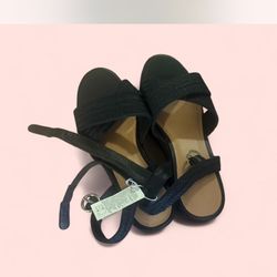 Black ankle strap sandals with 1.5" heel