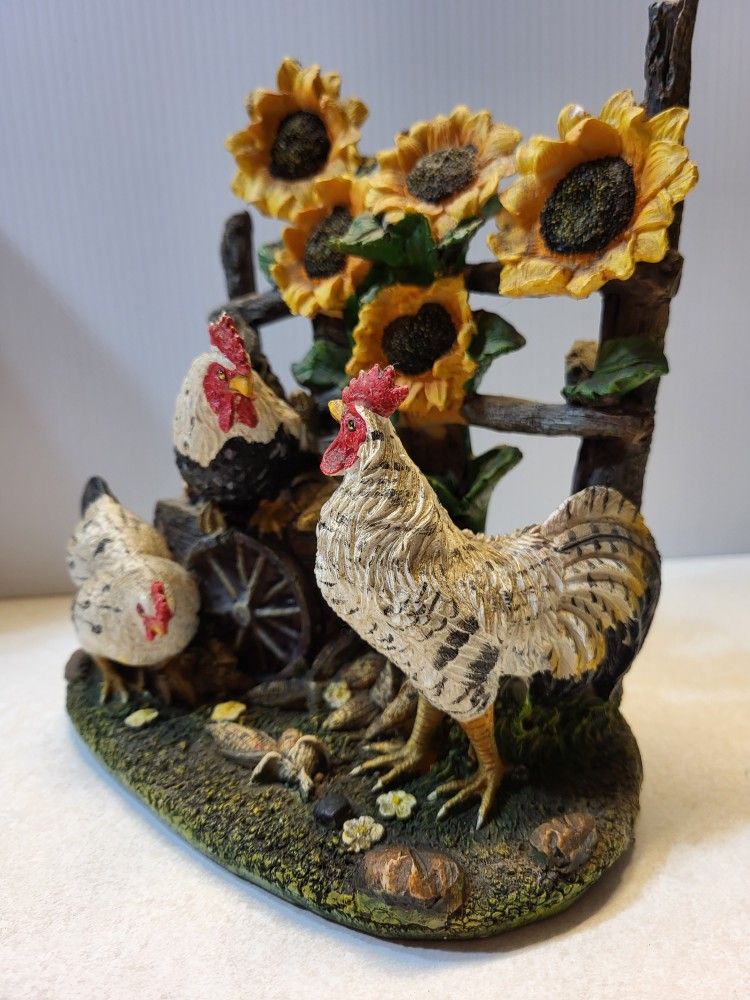 ​🐔 Rustic Rooster and Hen Figurine with Sunflowers