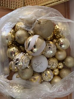 Gold Metal Christmas Tree Collar and Ornaments, all for $20