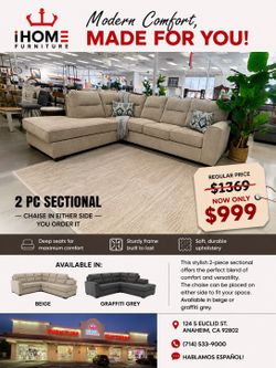 2 PC SECTIONAL  (W RAF OR LAF  CHAISE)