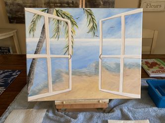 Tropical Window Painting: 16 x 20 Stretched Canvas