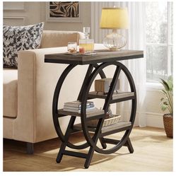 LITTLE TREE End Table, Narrow Side Table with 4-Tier Large Storage Space, Modern Bedside Table for Living Room, Home Office, Bedroom, Grey