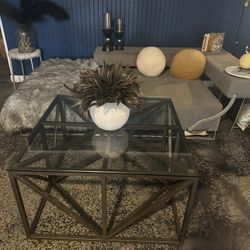 Modern High End Truman Bronze Truss Metal & Glass Geometric Coffee / Cocktail Table