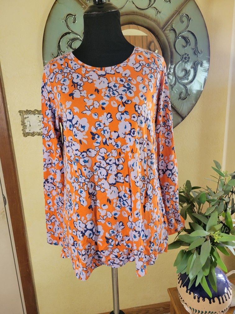 LOGO by Lori Goldstein Printed Cotton Modal Top Burnt Orange Sz XS
