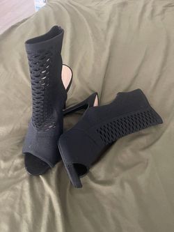 Black knit open toe ankle booties size 7.5