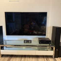 TV Console (Media Table), Theater Research Speakers And Subwoofer And Amplifier 