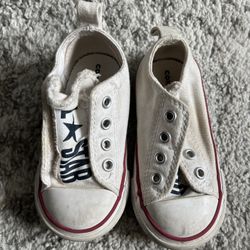 Converse All Star Slip on Sz 6 Infant Low  Oxford White  No Lace hook and loop