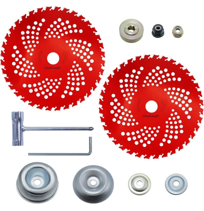 2 Pack 9"x36 Teeth Carbide Tipped Weed Eater Blades, Brush Cutter Blades with Universal Adapter Kit for Trimmers, Brush Cutters, Weed Eaters