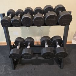 CAP 10lb Thru 30lb Rubber Hex Dumbbell Set With Rack 