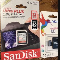 Scan Disk 32 Gb Memory Card Adata Micro 16 Gb Memory Card Brand New Never Opened 