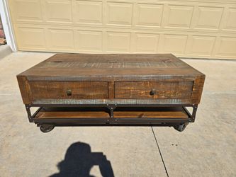 Rustic Industrial Wood & Metal Coffee Table