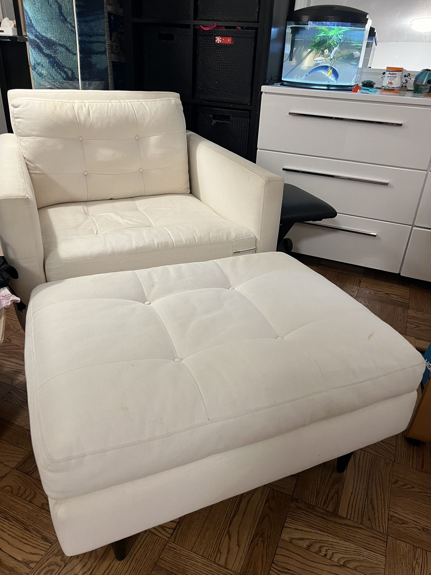Crate and Barrel midcentury Petrie chair & ottoman