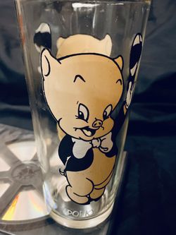 Vintage 1973 Brockway 16oz Pepsi Looney Tunes Porky Pig Collectors Glass white letters