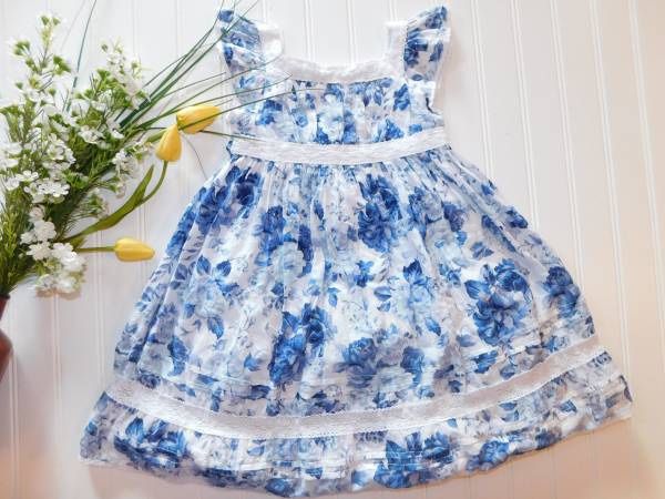 Laura Ashley Girls Dress size 3T Blue & White Toile 