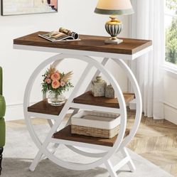 Wood End Table, 4-Tier Side Table with Storage Shelves