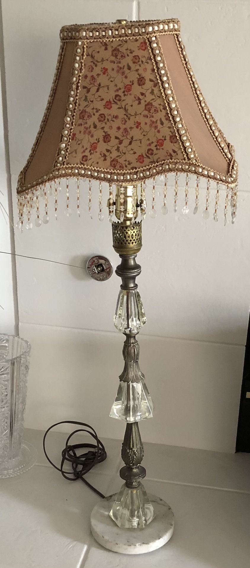 Vintage 1950 Circa Crystal Lamp With Marble Base