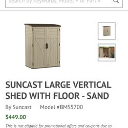 Suncast Large Vertical Shed With FloorPlastic Storage Shed
