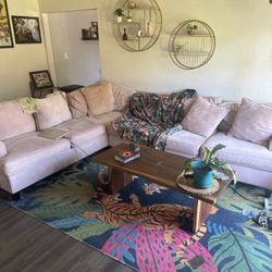 Large Pink Sectional Sofa- Needs Leg Repair 